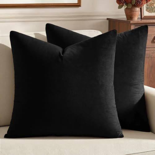 MIULEE 26x26 Inch Pack of 2 Euro Velvet Throw Pillow Covers Black by MIULEE