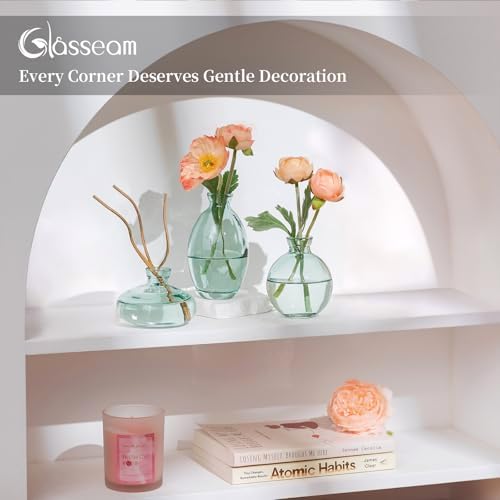 Glasseam Glass Bud Vase for Centerpieces, 6Pcs Green Small Flower Vase Set - Image 5