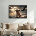 Ship Next Day - USA Flag and Cross Canvas Wall Decor, Framed Patriotic Eagle Painting, Christian Inspirational Artwork for Home, Office, Rustic Americana Wall Hanging, Made in USA - Image 2