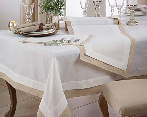 SARO LIFESTYLE Linen Blend Double Layer Table Runner - Woven Textured Table Runner with Contrasting Border for Dining Tables, Everyday Entertaining, Farmhouse and Modern Table Décor, 18"x120", Ivory - Image 4
