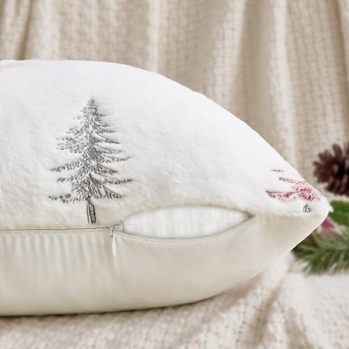 MIULEE Christmas Decorative Faux Fur Pillow Covers 20x20 Inch White Red - Image 6