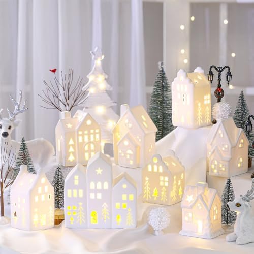 Cindeer 26 Pcs White Elegant Ceramic Christmas Village Set by Cindeer