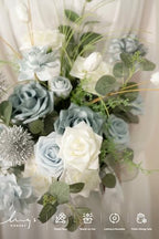 Ling's moment Artificial Wedding Flowers Combo, Dusty Blue & White, Grand - Image 3