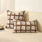 Boho Throw Pillow Covers 18x18, Brown White Abstract Grid Pillowcases, Decorative Pillows Cushion Cases for Sofa Bed Living Room - Image 2