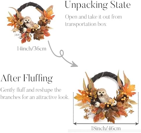 Valery Madelyn 18'' Fall Wreath for Front Door with Owl Pumpkin - Image 6