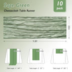 8 Pack Sage Green Cheesecloth Table Runner 120 Inch Boho Wedding Decor - Image 2