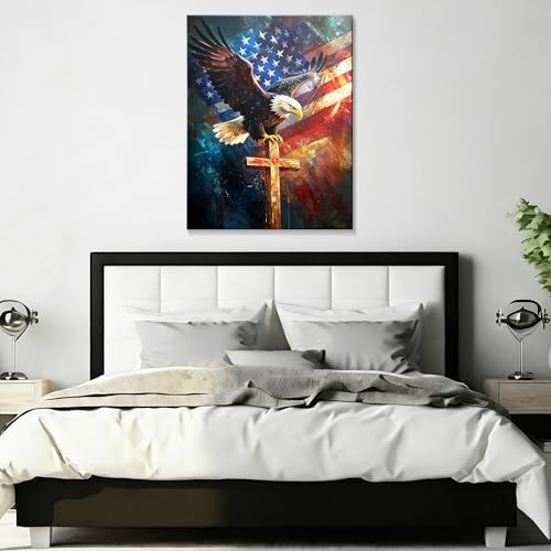 HomeifHue July 4th Patriotic Canvas Wall Art 4th of July USA Decorations American Flag Painting Picture Eagle Pictures for Wall Decor Independence Day Home Decor（F2 24x32in） - Image 3