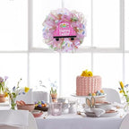 Easter Wreaths for Front Door with Lights,Easter Door Wreath,Easter Mesh Wreath,Bunny Spring Colorful Easter Decorations Holiday Ornament for Home Indoor Outdoor Supplies (Pink Car) - Image 2