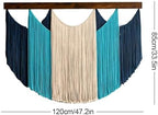 Macrame Wall Hanging 120 x 85cm Woven Tapestry Modern Fiber Wall Art Decor | Boho Tapestry Macrame Wall Art Decor, Large Dip Dyed Yarn Tapestry Craftsmanship for Bedroom Living Room Ornament (Blue) - Image 2