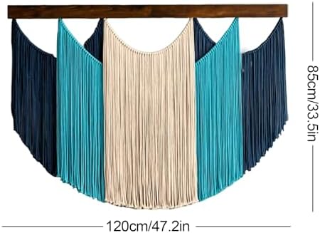 Macrame Wall Hanging 120 x 85cm Woven Tapestry Modern Fiber Wall Art Decor | Boho Tapestry Macrame Wall Art Decor, Large Dip Dyed Yarn Tapestry Craftsmanship for Bedroom Living Room Ornament (Blue) - Image 2