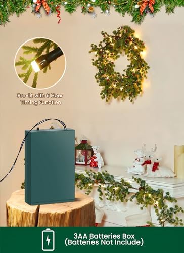 Christmas Garland with Lights, 6Ft Prelit Garland, Battery Operated, 2 Pack - Image 2
