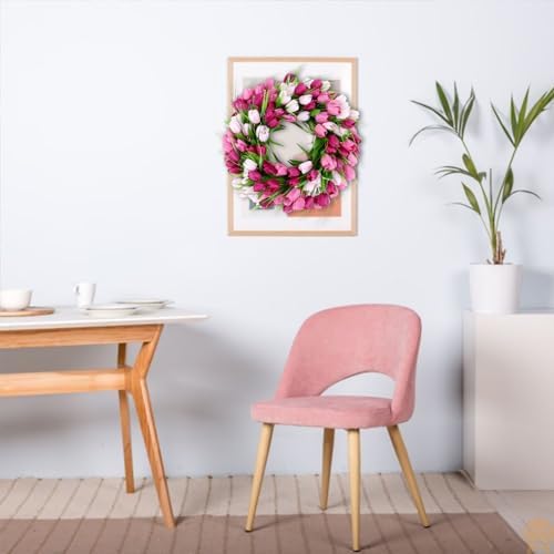 U'Artlines 20 Inch Tulip Wreath for Front Door, Spring Summer Silk Wreath - Image 3