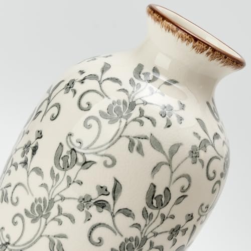 9.84 Inch Vintage Gray Chinoiserie Floral Vase, Antique Rustic Ceramic Vase for Home Decor, Living Room, Bookshelf, Office, Entryway, Garden, Chinoiserie Decor, Tuscan Decor - Image 3