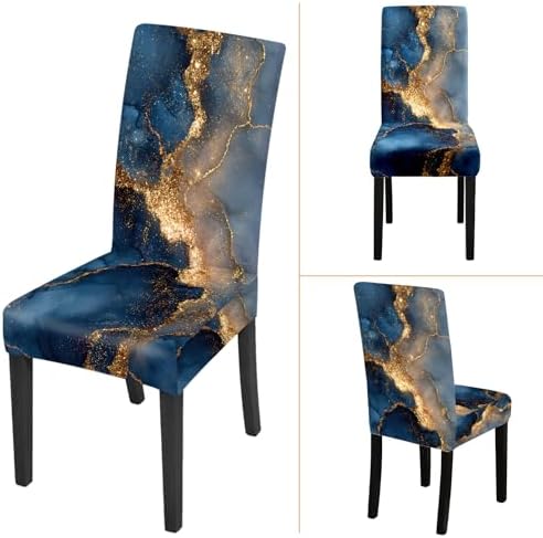 Luxury Blue Marble Chair Covers Set of 6,Stretchable Kitchen Dining Room Chair Covers Decorations Removable Washable Dining Chair Slipcovers Chair Protectors for Dining Room & Kitchen - Image 7