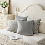 a moment Grey 4 Pack Throw Pillow Covers - Chenille & Velvet Set with Piping, Farmhouse Textured Design Pillow Cases for Couch Sofa Bed Livingroom (18x18 Inch, No Insert) - Image 5