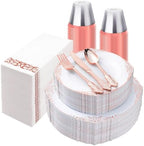 Bestluck 350PCS Rose Gold Disposable Dinnerware for 50 Guests by Bestluck