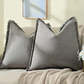 ZWJD Pillow Covers 24x24 Set of 2 Gray Throw Pillow Covers with Fringe Chic Cotton Decorative Pillows Square Cushion Covers for Sofa Couch Bed Living Room Farmhouse Boho Decor by ZWJD