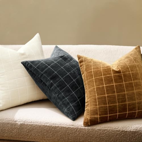 MIULEE Black Plaid Decorative Euro Throw Pillow Covers 22x22 Set of 2 - Image 3