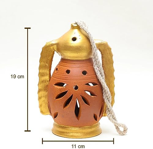 Desifavors 6in Terracotta Decorative Hanging Candle Lanterns for Diwali, Christmas & Parties | Handcrafted Indian Lantern - 4.3x4.2x7.5 Inch (Pack of 1) - Image 4