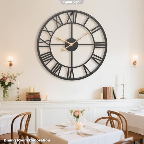 Pytha Sight 20 Inch Metal Roman Numerals Large Wall Clocks for Living Room - Image 6