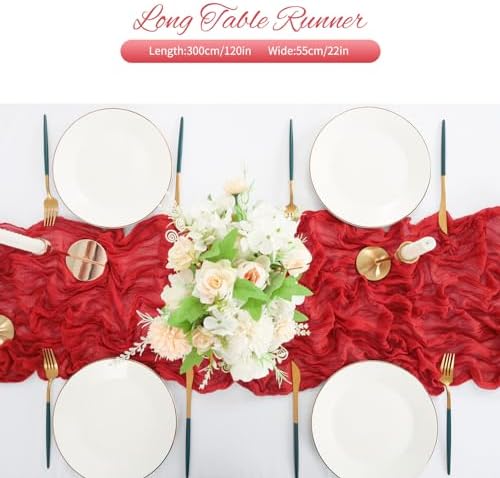 20 Pack Red Cheesecloth Table Runner 120 Inch 10FT Rustic Boho Gauze Cheese Cloth Table Runner for Wedding Party Baby Shower Thanksgiving Christmas Decoration - Image 5