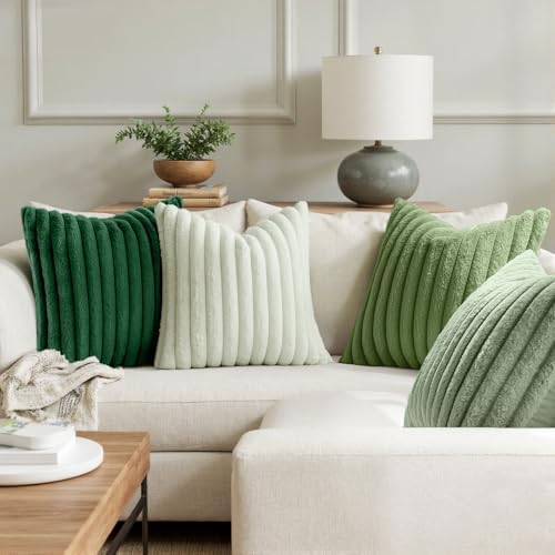 MIULEE Faux Fur Plush Decorative Throw Pillow Covers 18x18, Green - Image 4