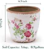 Vintage Ceramic Planter with Drainage Hole, Plastic Tray & Mesh, 6.5 Inch - Indoor/Outdoor Flower Pot, Pink Floral Rustic Farmhouse Design Plant pot for Home, Office & Garden Décor, Ideal Gift - Image 5