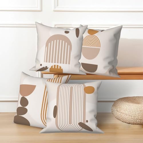 Abstract Bohemian Throw Pillow Covers 24"x24" Set of 4, Modern Minimalist Irregular Geometric Pillow Cases for Sofa Chair Couch Bed Office Garden Patio Farmhouse Indoor Outdoor Decorative - Image 3
