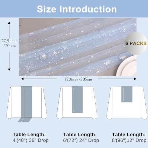 Snowkingdom 6PCS Light Blue Silver Snowflake Table Runner 10FT - Image 2
