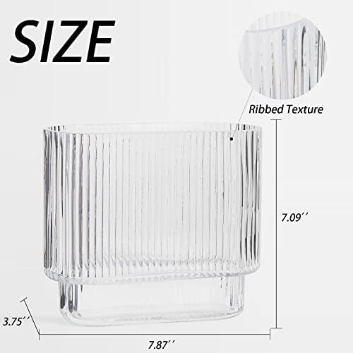 Ribbed Vase, Fluted Glass Vase for Flowers, Clear Flower Vases for Tulips, Modern Vases for Living Room, Dining Table, Office, Bedroom, Mantle, Shelf, Wedding, 7 Inch - Image 6