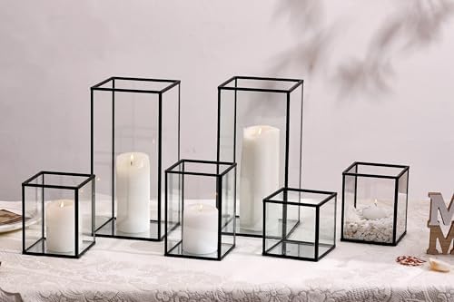 Phosphor 6 PCS Glass Hurricane Candle Holder, Black Glass Candle Holder for Wedding Party Christmas Or Home Decor - Image 4