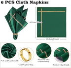 VIJIV 12 Pack Bling Satin Cloth Napkins & Gold Napkin Rings Set of 6 Green - Image 4