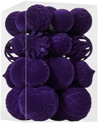 30pcs Velvet Christmas Ball Ornaments, Flocked Shatterproof Christmas Ornaments Hanging Xmas Tree Decorations Set for Home Party Holiday Decor (Multi-Size, Purple) by Unknown