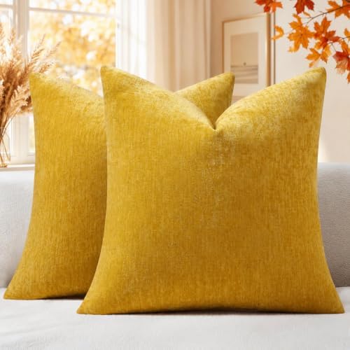 decorUhome Soft Chenille Mineral Yellow Throw Pillow Covers 24X24 Set of 2 by decorUhome