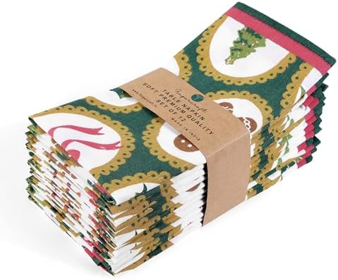 FINGERCRAFT Cloth Napkins Set of 12 Cotton Blend, 20x20, Vintage Christmas by FINGERCRAFT