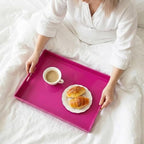 Large Decorative Tray, Rectangular Serving Tray with Handles, Plastic Coffee Table Tray for Ottoman, Living Room, Kitchen Tabletop, Rose Pink, 15.7” x 11.8” x1.6” - Image 4