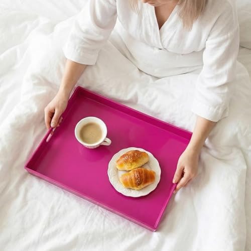 Large Decorative Tray, Rectangular Serving Tray with Handles, Plastic Coffee Table Tray for Ottoman, Living Room, Kitchen Tabletop, Rose Pink, 15.7” x 11.8” x1.6” - Image 4