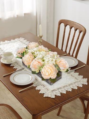 DILATATA Flower Arrangement with Wooden Vase 14" Artificial Flowers in Pot - Fake Flowers Roses Peonies Hydrangeas in Wooden Vase Potted Flower Centerpieces for Table Decor Living Room - Pale Yellow - Image 5