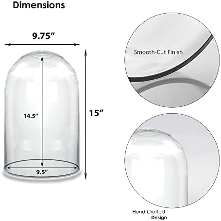 CYS EXCEL Tall Glass Cloche Dome (H:15" D:9.75") | Multiple Sizes Decorative Showcase Display for Antique Collectibles | Bell Jar Terrarium & Dessert Cover - Image 2