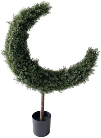 Artificial Crescent Moon Topiary Tree Ramadan Eid Mubarak Decoration Potted Faux Green Plant for Islamic Festival Indoor Home Christmas Decor (120cm/4FT) by LNGODEHO