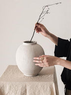 Large White Ceramic Vase - 9.8 Inch Rustic Farmhouse Flower Vase for Home Decor, Minimalist Tall Vases for Living Room, Table, Bathroom, Holiday & Weddings (Sandstone White) - Image 4