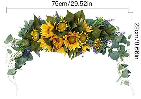 30 Inch Floral Swag, Artificial Flowers Sunflower Eucalyptus Wreath, Fake Flower Wreath Sunflower Swag Garland for Home, Wedding Arch, Front Door, Wall - Image 2
