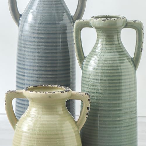 Ceramic Vases Set of 3, Neutral Rustic Farmhouse Vase with Handles - Image 6