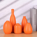 Orange Ceramic Small Vase Set of 5 - Modern Orange Decor Small Bud Vases for Floral Arrangements, Centerpieces for Weddings, Dinner Parties, Table Settings, Foyer, Bathroom Decorations - Image 3