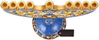 Matashi Hand Painted Blue Enamel Pomegranate Design Menorah Candelabra - Image 3