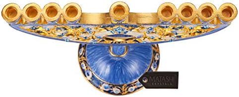 Matashi Hand Painted Blue Enamel Pomegranate Design Menorah Candelabra - Image 3