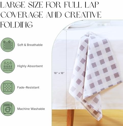 Cloth Napkins Set of 12, 100% Cotton Reusable Gingham Printed Dinner Napkins, 18x18 Inch Washable Table & Kitchen Napkins for Home, Dining, Entertaining, Cloud Gray & White - Image 4