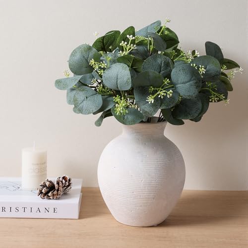 Ceramic Flower Vase Home Decor, 7.4 in Farmhouse Table Vases Rustic Vintage Living Room Kitchen Bedroom Decoration Pottery Decorative Vases for Flowers House Shelf Office Desk Dining Entryway, White - Image 5