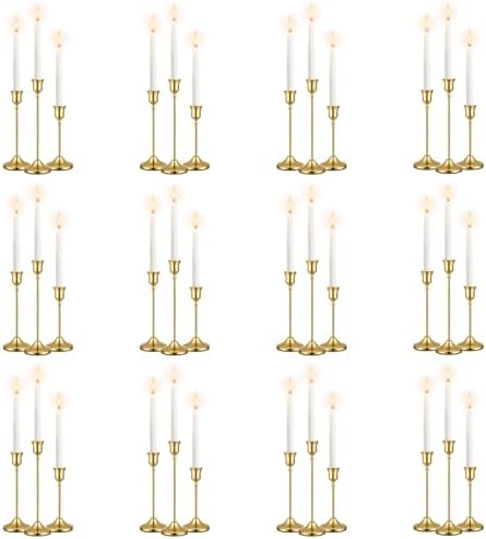 36 Pack Brass Gold Metal Taper Candle Holders Set,Vintage Metal Candlestick by VZZNN
