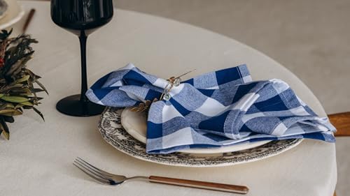 Navy Blue Cloth Napkins - Reusable Navy Blue and White Cotton Napkins - 100% Cotton, 12 Pack - 20"x20", Washable, Plaid Gingham Pattern, Perfect for BBQ, Parties and Small Get-Togethers (Blue) - Image 4